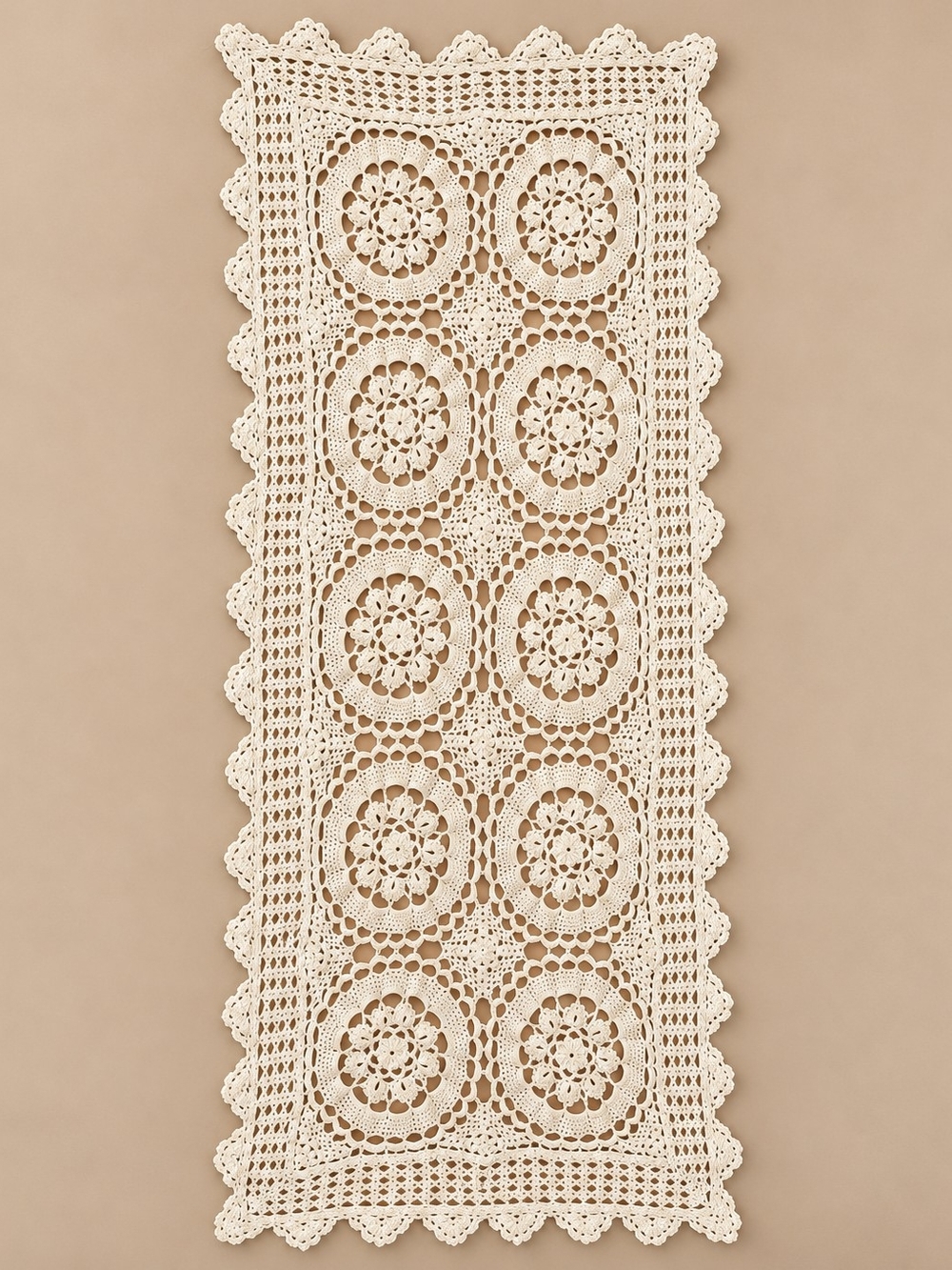 Handcrafted Cream Crochet Table Runner - Neutral Home Accent